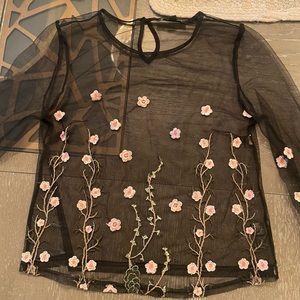Long sleeve black mesh blouse